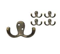 QCAA Premium Double Robe Hook, 2-3/4", Zinc Die Cast, Brushed Antique Brass, Made in Taiwan, 5 Pack