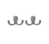 QCAA Premium Double Robe Hook, 2-3/4", Zinc Die Cast, Satin Matte Nickel, Made in Taiwan, 2 Pack