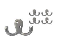 QCAA Premium Double Robe Hook, 2-3/4", Zinc Die Cast, Satin Matte Nickel, Made in Taiwan, 5 Pack