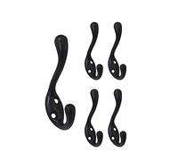 QCAA Premium Quality Heavy Duty Coat and Hat Hook Hanger, 3-3/8", Zinc Die Cast, Black, 5 Pack, Made in Taiwan