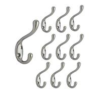 QCAA Premium Quality Heavy Duty Coat and Hat Hook Hanger, 3-3/8", Zinc Die Cast, Satin Nickel, 10 Pack, Made in Taiwan