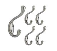 QCAA Premium Quality Heavy Duty Coat and Hat Hook Hanger, 3-3/8", Zinc Die Cast, Satin Nickel, 5 Pack, Made in Taiwan