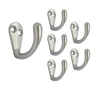 QCAA Premium Quality Single Prong Robe Hook Hanger, Zinc Die Cast, Matte Nickel, Made in Taiwan, 6 Pack