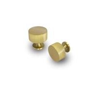 QCAA Premium Quality Solid Brass Cabinet Knob Pull, Modern Drawer, Kitchen Knob, 1", Brushed Brass Lacquered, 5 Pack, Made in Taiwan