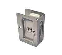 QCAA Premium Quality Solid Brass Rectangular Pocket Sliding Door Pull, Privacy Lock, 3-1/4''X2-1/4'', Satin Nickel, 1 Pack, Made in Taiwan