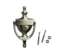 QCAA Solid Brass Door Knocker, 7", with 160 Degree Glass Len Door Viewer (UL Listed), Satin Nickel, 1 Pack