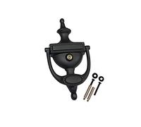 QCAA Solid Brass Door Knocker, Victorian Rope Type, 7-3/8", with 160 Degree Glass Len Door Viewer (UL Listed), Matte Black, 1 Pack, Made in Taiwan