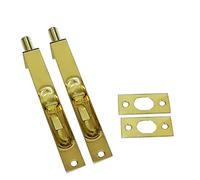 QCAA Solid Brass Flush Bolt, Square Shape, 6", Polished Brass, 2 Pack, Made in Taiwan
