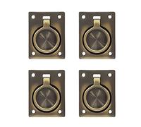 QCAA Solid Brass Flush Ring Pull, 2-1/2" x 1-7/8", Antique Brass, 4 Pack, Made in Taiwan