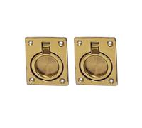 QCAA Solid Brass Flush Ring Pull, 2-1/2" x 1-7/8", Polished Brass, 2 Pack, Made in Taiwan