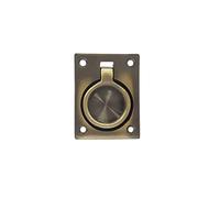 QCAA Solid Brass Flush Ring Pull, 3-5/16"x 2-7/16", Antique Brass, Made in Taiwan, 1 Pack
