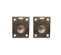 QCAA Solid Brass Flush Ring Pull, 36.5 x45 mm, Brushed Antique Brass, 2 Pack, Made in Taiwan
