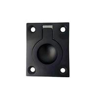 QCAA Solid Brass Flush Ring Pull, 36.5 x45 mm, Matte Black, 1 Pack, Made in Taiwan