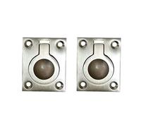 QCAA Solid Brass Flush Ring Pull, 36.5 x45 mm, Satin Nickel, 2 Pack, Made in Taiwan