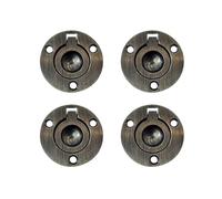 QCAA Solid Brass Flush Ring Pull Round, 1-1/2", Brushed Antique Brass, 4 Pack, P100-004
