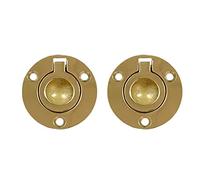 QCAA Solid Brass Flush Ring Pull Round, 1-1/2", Polished Brass, 2 Pack