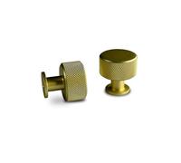 QCAA Solid Brass Kitchen Drawer Knob, 1-1/8", Knurled, for Dresser and Furniture Cupboard Wardrobe, Brushed Brass, 6 Pack, Made in Taiwan