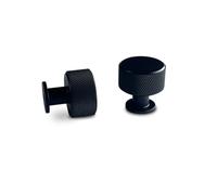 QCAA Solid Brass Kitchen Drawer Knob, 1-1/8", Knurled, for Dresser and Furniture Cupboard Wardrobe, Matte Black, 6 Pack, Made in Taiwan