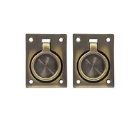 QCAA Solid Brass Large Heavy Rectangular Recessed Flush Ring Pull, 3-5/16"x 2-7/16", Antique Brass, Made in Taiwan, 2 Pack