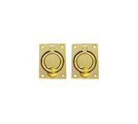 QCAA Solid Brass Large Heavy Rectangular Recessed Flush Ring Pull, 3-5/16"x 2-7/16", Polish Brass, Made in Taiwan, 2 Pack