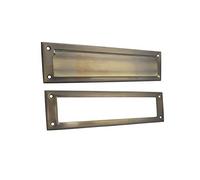 QCAA Solid Brass Mail Slot, with Solid Brass Interior Frame, 13" x 3.625", Antique Brass, 1 Pack, Made in Taiwan