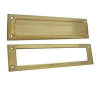 QCAA Solid Brass Mail Slot, with Solid Brass Interior Frame, 13" x 3.625", Polished Brass, 1 Pack, Made in Taiwan