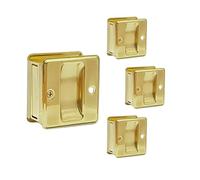 QCAA Solid Brass Sliding Door Pull Passage Door Pocket, Polished Brass, 4 Pack, Made in Taiwan