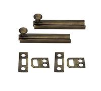 QCAA Solid Brass Surface Bolt, 4", Antique Brass Brushed, 2 Pack, Made in Taiwan