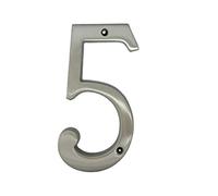 QCAA Traditional Heavy Forged Brass House Number, 4", 5, Matte Nickel, Made in Taiwan
