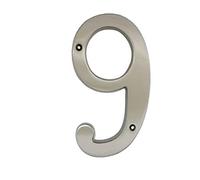 QCAA Traditional Heavy Solid Brass House Number 9, 6", Matte Nickel, 1 Pack, Made in Taiwan, Made in Taiwan