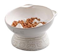 Qcapet Ceramic Cat Slow Feeder, Elevated Cat Food Bowl Tilted Design, Dog Slow Feeder Bowl no Black Chin, Cat Shape Slow Feeder for Dry and Wet Food (White)