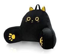 QCat's Black Cat Reading Pillow with Arm Support & Backrest, Cute Black Cat Plush - Comfortable Bedrest for Reading, Gaming, Watching, Working, Sitting up in Bed - Ideal for Kids, Girls, Boys, Adults
