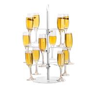 QCBF Champagne Tower Cocktail Tree Stand, Wine Glass Display For Drinks, 3 Tier - 12 Holders Champagne Tower Stand For Champagne, Cocktails, Martini, Margarita Cups at Weddings, Bridal Shower (White)