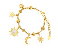 [Qcbuegof] 16cm+4cm Extender Chain Women Accessories Sun Moon Inspirational Fashion Detail Diamond Stainless Steel Sun Moon, 金, As described, No Gemstone