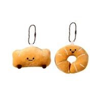 Qcbuegof 2Pcs Cartoon Bread Shaped Plush Stuffed Toy With Keychain Food Lover Friend Bag Decoration Soft Texture Present