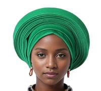 Qcbuegof African Turban Hat for Women Fashion Turban Headwrap Volumn Hat Ethnic African Wedding Headwrap Bonnet Multilayered Wedding Headwear Green
