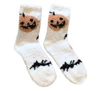 Qcbuegof Cartoon Ghostly Coral Fleece Socks for Women Stretchy Soft Slipper Socks for Halloween Celebration and Daily Use Stylish Female Stockings, a, One Size