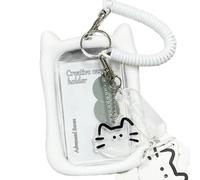 Qcbuegof Cat Ear Card Case Beautiful Bus Card Protector Covers Key Ring Pendant Beautiful Photo Card Holder Blankets Cats Ear Bus Noise Clear Photo, White