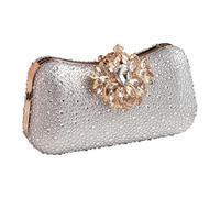 Qcbuegof Clutch Purse Women Evening Bag Elegant Rhinestone Clutch Bag Wedding Party Crossbody Shoulder Bag with Chain Women Chain Shoulder Bag, Silver