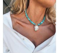 Qcbuegof Colorful Handmade Shell Turquoise Beaded Necklace Lightweight Dainty Jewelry Her With Adjustable Chain Lightweight Beaded Necklace For Everyday Wear
