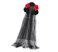 Qcbuegof Day of the Dead Headpiece Rose Flowers Crowns Veil Halloween Costume Mexican Flower Headband for Adults Women Girls Dia De Los Muerto Headband