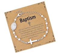 [Qcbuegof] Elegant Beads Vintage Charm Stainless Steel Chain Fashion Introduction Stainless Steel Religious Jewelry for Women, 洗礼, As described, No Gemstone