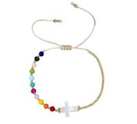 [Qcbuegof] Fashion Beaded Cross Charm Accent Multicolor Crystal Bangle Handcrafted Design Artistic Cross Beads Wrist Accessories, フリーサイズ