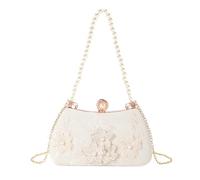 Qcbuegof Floral Lace Pearls Top Handle Evening Purse With Detachable Chain Party Handbag Wedding Bridal Shoulder Bag Cultural Fashion Purse