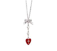 [Qcbuegof] Gothic Fashion Solid Alloy Necklace Elegant Heart Bow Knot Detail Versatile Unisex Jewelry Accessories Ornament Gothic Necklace Party Accessories, フリーサイズ, As described, No Gemstone
