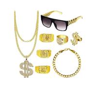 [Qcbuegof] Hip Hop Costume Kit 80s / 90s Costume Cool Wrapper Accessories Sunglasses Necklace Gold Plated Chain Necklace Bracelet