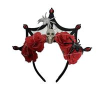 Qcbuegof Lace Witch Costume Hair Hoop Day Of The Dead Dark Blood Skeleton Hair Styling For Live Show Headband Carnivals Halloween Skull Headband