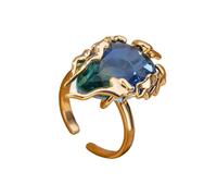 [Qcbuegof] Lightweight Adjustable Flame Teardrop Ring Blue Green Gradient Zirconia Stone Finger Accessories Daily Wear Multipurpose Occasion Jewelry Accessories
