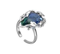 [Qcbuegof] Lightweight Adjustable Flame Teardrop Ring Blue Green Gradient Zirconia Stone Finger Accessories Daily Wear Multipurpose Occasion Jewelry Accessories