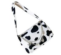 Qcbuegof Modern Armpit Bag PU Leather Cow Butterfly Print Shoulder Handbag For Women Korean Metal Chain Small Armpit Bag Price Stylish Chain Purse, Dairy Cow, Eine Größe